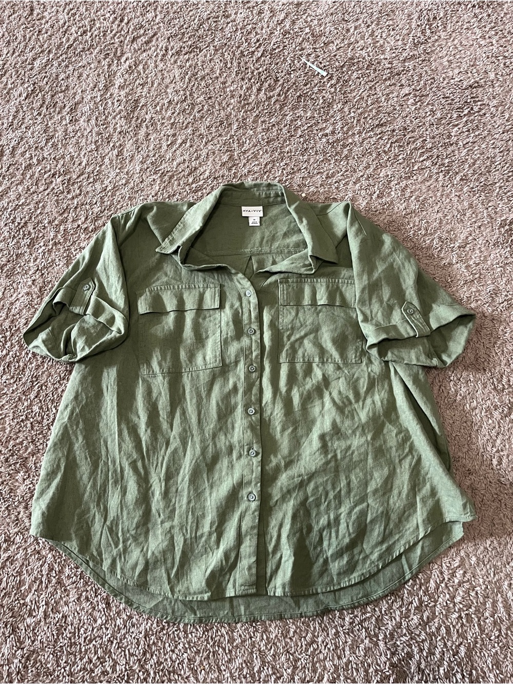 Ava & Viv Olive Green Short Sleeve Button Up Utility Shirt Blouse Women’s Size1X